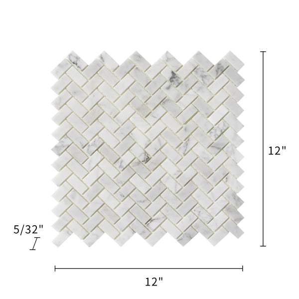 Carrara White Herringbone 12-in x 12-in Mini Brick Mosaic Wall Tile( 10 sq. ft. /Box )