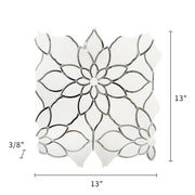 Size diagram of Thassos & Mirror Floral Waterjet Mosaic Tile – 13x13 inch tile with 1.17 sq. ft coverage.