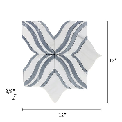 Lily - Thassos White & Palissandro Marble 12-in x 12-in Waterjet Mosaic Floor and Wall Tile( 5 sq. ft. /Box )