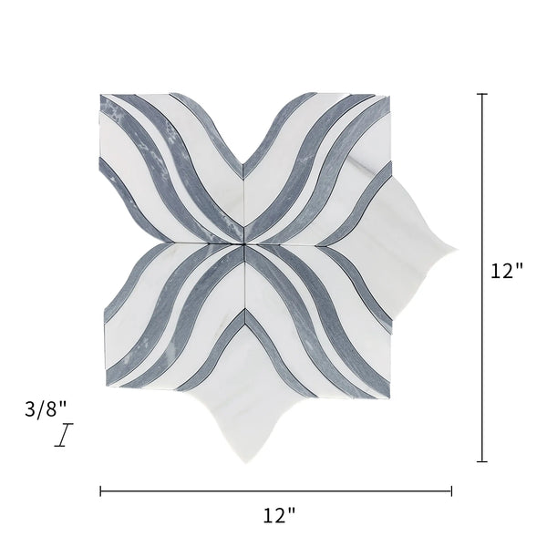 Lily - Thassos White & Palissandro Marble 12-in x 12-in Waterjet Mosaic Floor and Wall Tile( 5 sq. ft. /Box )