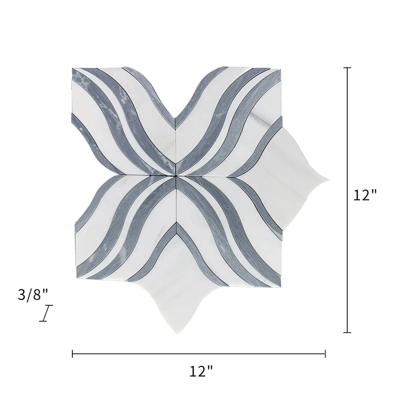 Lily - Thassos White & Palissandro Marble 12-in x 12-in Waterjet Mosaic Floor and Wall Tile( 5 sq. ft. /Box )