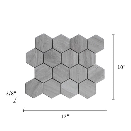Wooden White Hexagon Honed Marble Mosaic Wall Tile - Sample (Product Shown is Full Size)