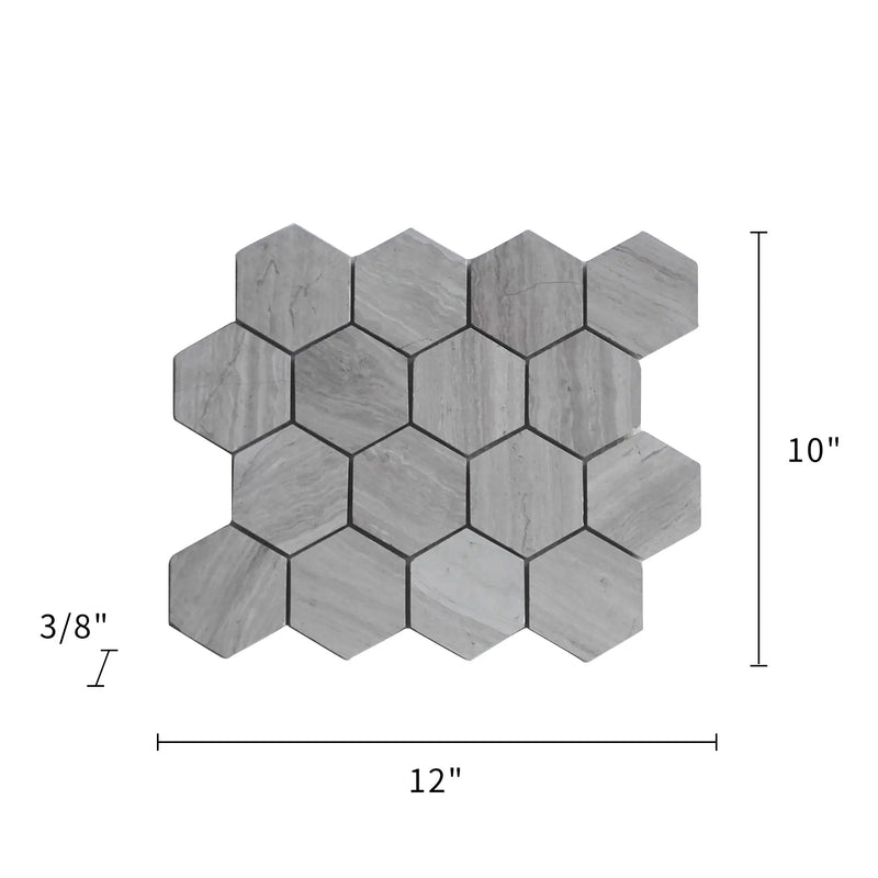 Wooden White Hexagon Honed Marble Mosaic Wall Tile - Sample (Product Shown is Full Size)