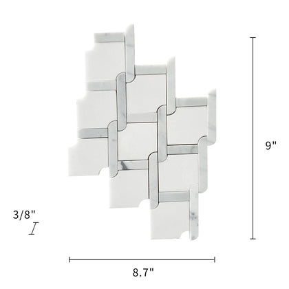 Thassos White & Carrara White 9-in x 9-in Waterjet Mosaic Floor and Wall Tile( 2.7 sq. ft. /Box )