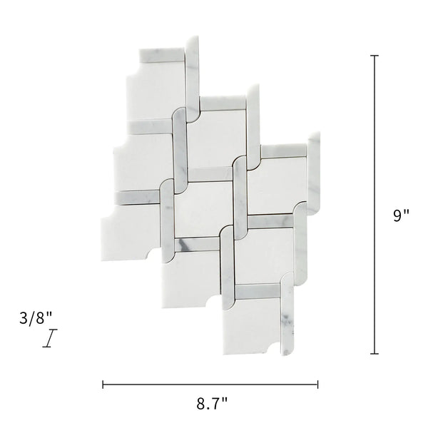 Thassos White & Carrara White 9-in x 9-in Waterjet Mosaic Floor and Wall Tile( 2.7 sq. ft. /Box )