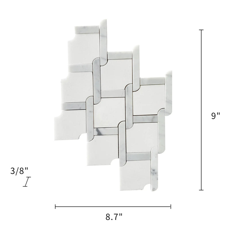 Thassos White & Carrara White 9-in x 9-in Waterjet Mosaic Floor and Wall Tile( 2.7 sq. ft. /Box )