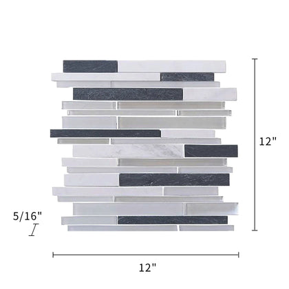 Iron Staircase Marble Slate & Glass Random Strips 12-in x 12-in Glass Mosaic Wall Tile( 10 sq. ft. /Box )