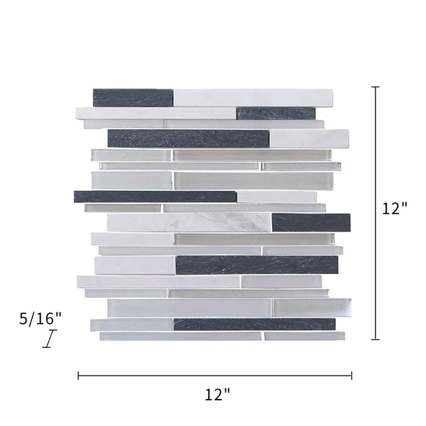 Iron Staircase Marble Slate & Glass Random Strips 12-in x 12-in Glass Mosaic Wall Tile( 10 sq. ft. /Box )