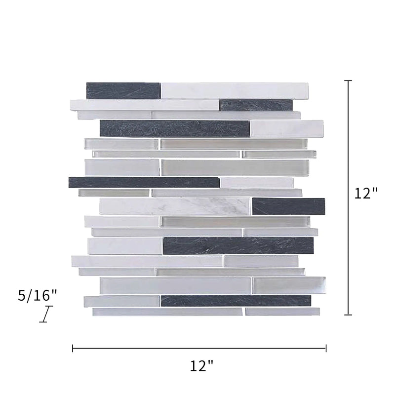 Iron Staircase Marble Slate & Glass Random Strips Glass Mosaic Wall Tile - Sample (Product Shown is Full Size)