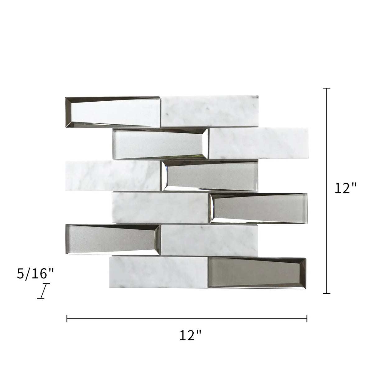 Carrara Marble & 3D Glass Mix 12-in x 12-in Glass Mosaic Wall Tile( 10 sq. ft. /Box )
