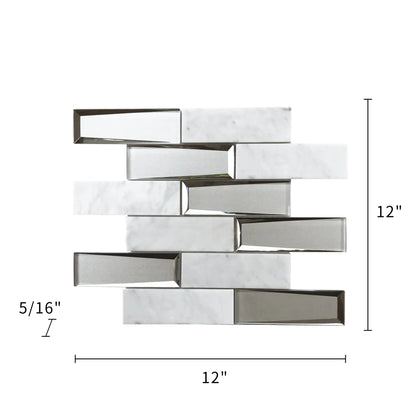 Carrara Marble & 3D Glass Mix 12-in x 12-in Glass Mosaic Wall Tile( 10 sq. ft. /Box )