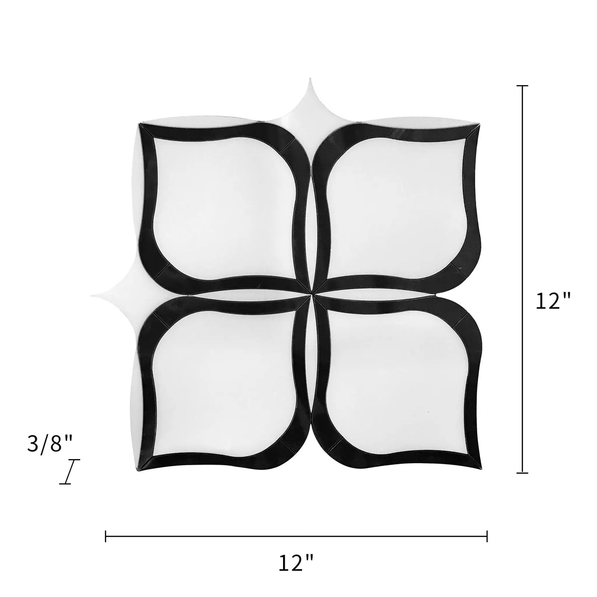 Tulip Pattern Thassos & Black Marble 12-in x 12-in Waterjet Mosaic Floor and Wall Tile( 5 sq. ft. /Box )