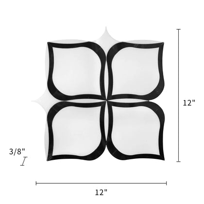 Tulip Pattern Thassos & Black Marble 12-in x 12-in Waterjet Mosaic Floor and Wall Tile( 5 sq. ft. /Box )
