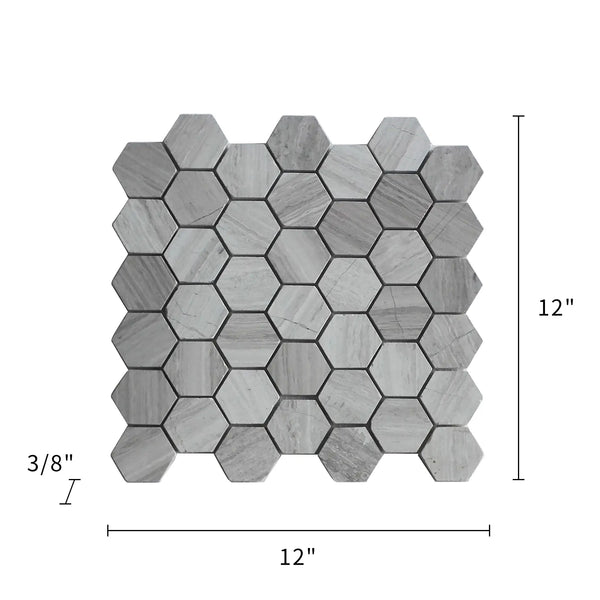 2-in Wooden White Hexagon 12-in x 12-in Honed Marble Mosaic Wall Tile( 5 sq. ft. /Box )