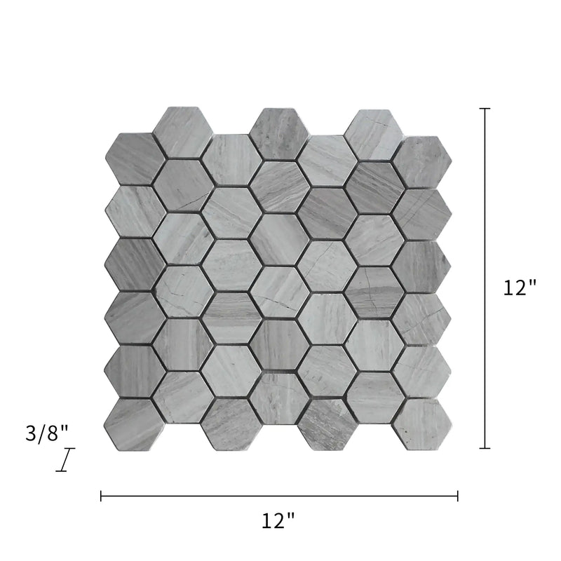 2-in Wooden White Hexagon 12-in x 12-in Honed Marble Mosaic Wall Tile( 5 sq. ft. /Box )