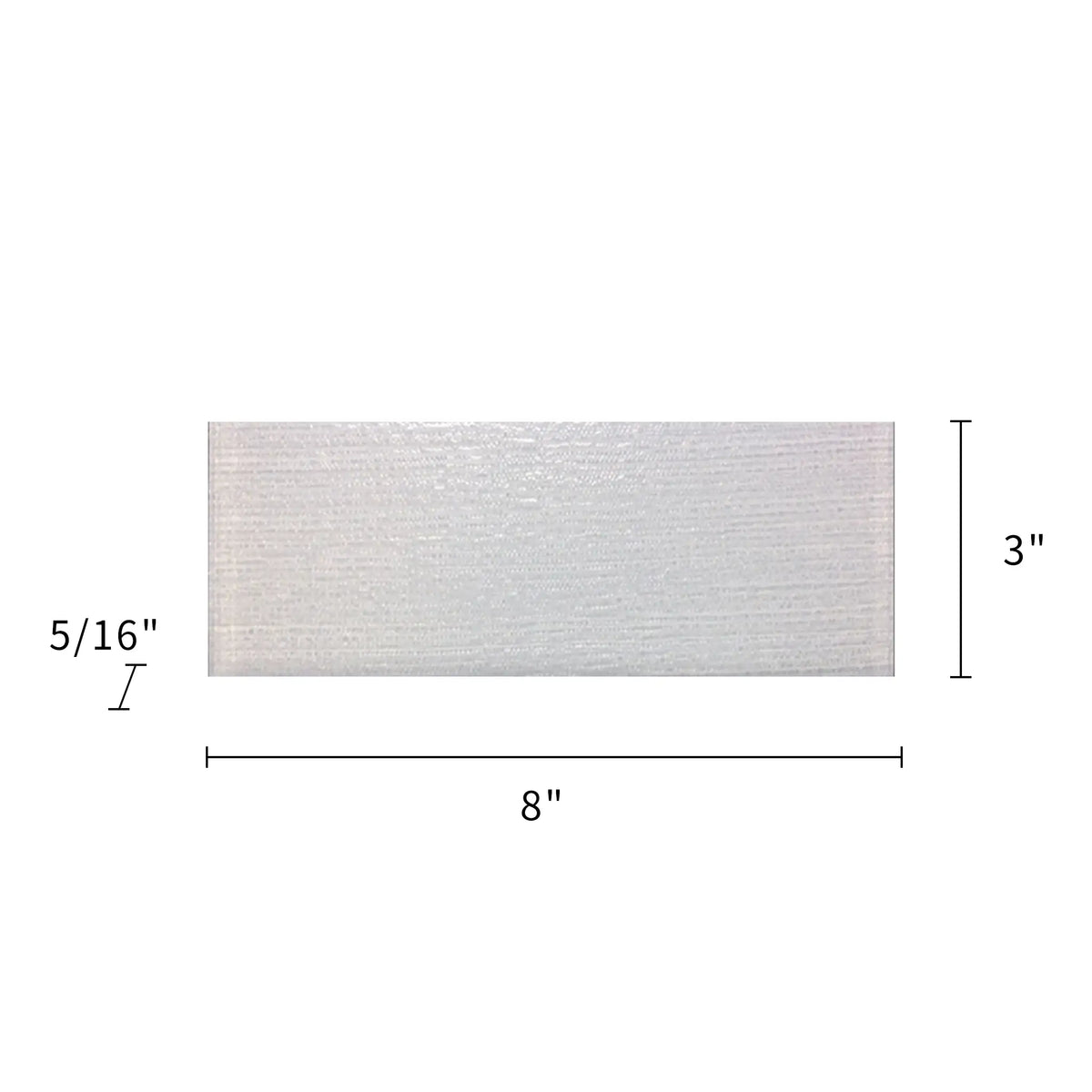 Size diagram of Linen Ice Glass Wall Tile – 3x8 inch layout with 0.17 sq. ft coverage, detailed dimensions for precise installation.
