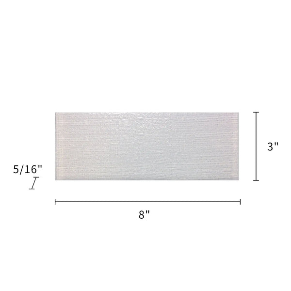 Size diagram of Linen Ice Glass Wall Tile – 3x8 inch layout with 0.17 sq. ft coverage, detailed dimensions for precise installation.
