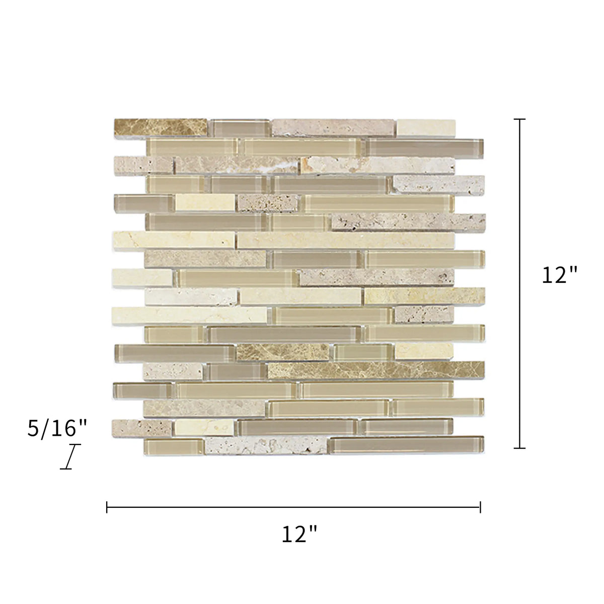 Sandy Dune Marble & Glass Random Strip 12-in x 12-in Glass Mosaic Wall Tile( 10 sq. ft. /Box )