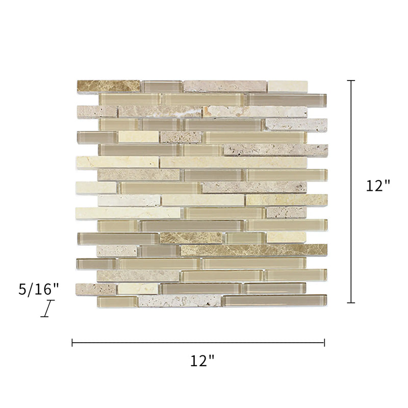 Sandy Dune Marble & Glass Random Strip 12-in x 12-in Glass Mosaic Wall Tile( 10 sq. ft. /Box )