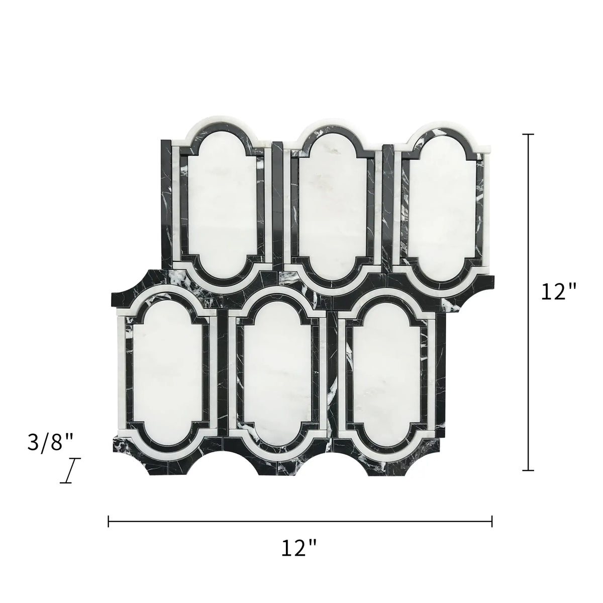 Windows Pattern Oriental Black & White 12-in x 12-in Waterjet Mosaic Floor and Wall Tile( 6 sq. ft. /Box )