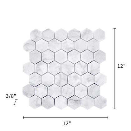 2-in Carrara White Hexagon 12-in x 12-in Honed Marble Mosaic Floor and Wall Tile( 5 sq. ft. /Box )