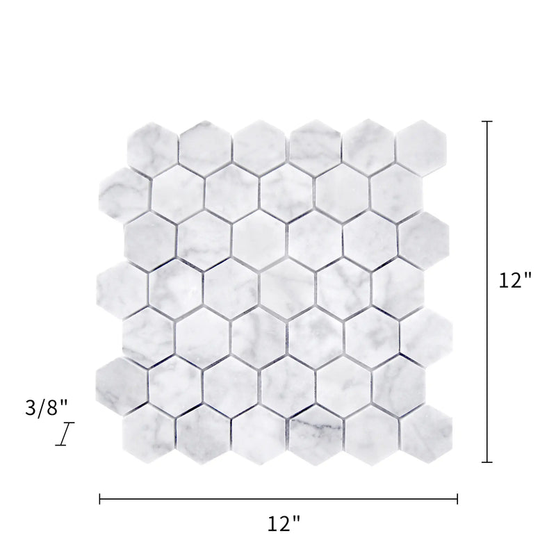 2-in Carrara White Hexagon Honed Marble Mosaic Floor and Wall Tile - Sample (Product Shown is Full Size)