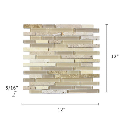 Sandy Dune Marble & Glass Random Strip 12-in x 12-in Glass Mosaic Wall Tile( 10 sq. ft. /Box )