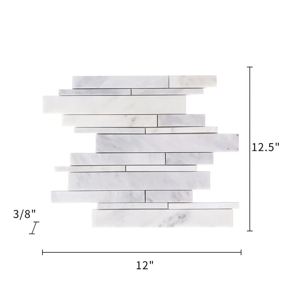 Oriental White Random Strip 12-1/2-in x 12-in Polished Marble Mosaic Wall Tile( 5.2 sq. ft. /Box )