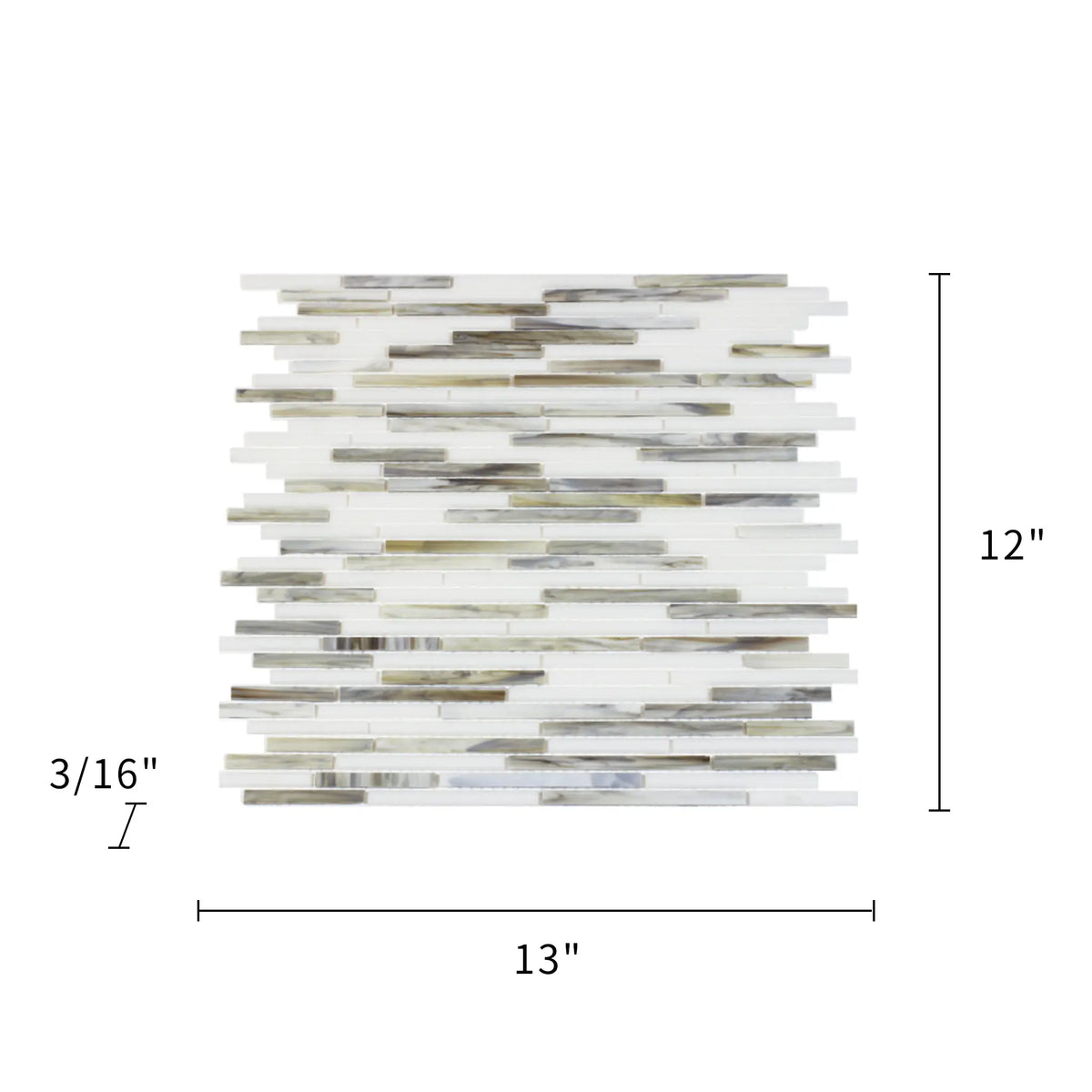 Silver Weave Random Strip Glass Mix Glass Mosaic Wall Tile - Sample (Product Shown is Full Size)