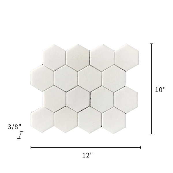 3-in Thassos White Hexagon 12-in x 10-in Polished Marble Mosaic Floor and Wall Tile( 4.15 sq. ft. /Box )