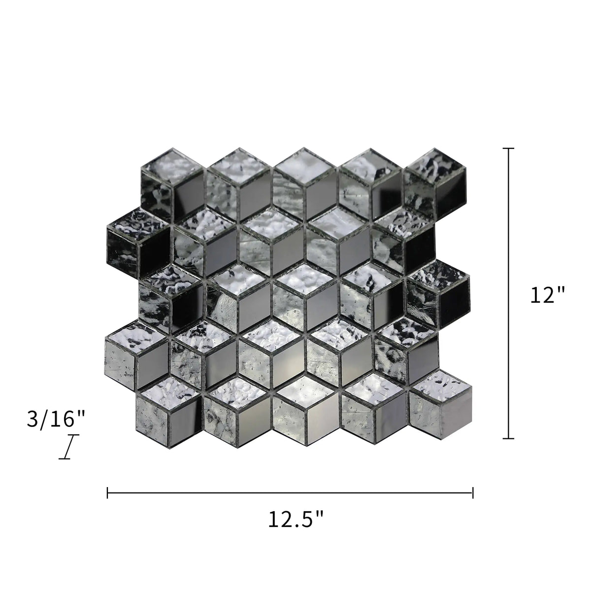 Silver Cubes Pattern 12-in x 12-1/2-in Glass Mosaic Wall Tile( 15.6 sq. ft. /Box )