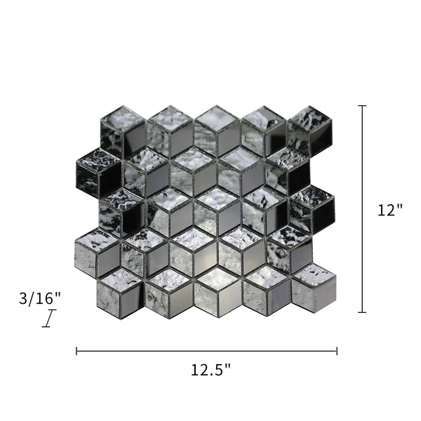Silver Cubes Pattern 12-in x 12-1/2-in Glass Mosaic Wall Tile( 15.6 sq. ft. /Box )