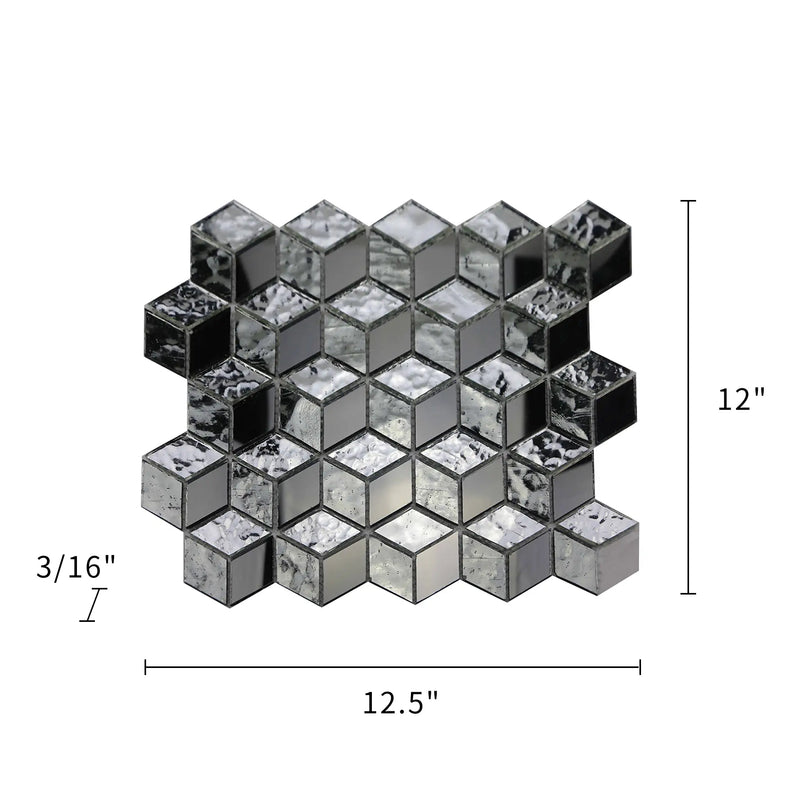 Silver Cubes Pattern 12-in x 12-1/2-in Glass Mosaic Wall Tile( 15.6 sq. ft. /Box )
