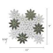 Interlocking Floral with Thassos & Antique Mirror 9-in x 11-in Waterjet Mosaic Floor and Wall Tile( 6.88 sq. ft. /Box )