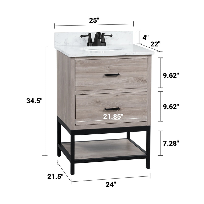 Hartley 24" Single Vanity With Carrara White Quartz Stone Top