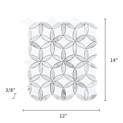 Flower Thassos & Carrara 14-in x 12-in Waterjet Marble Mosaic Floor and Wall Tile( 5.85 sq. ft. /Box )