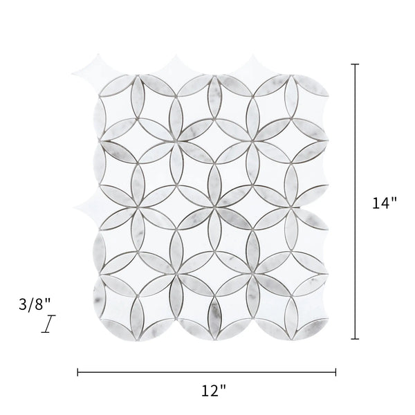 Flower Thassos & Carrara 14-in x 12-in Waterjet Marble Mosaic Floor and Wall Tile( 5.85 sq. ft. /Box )