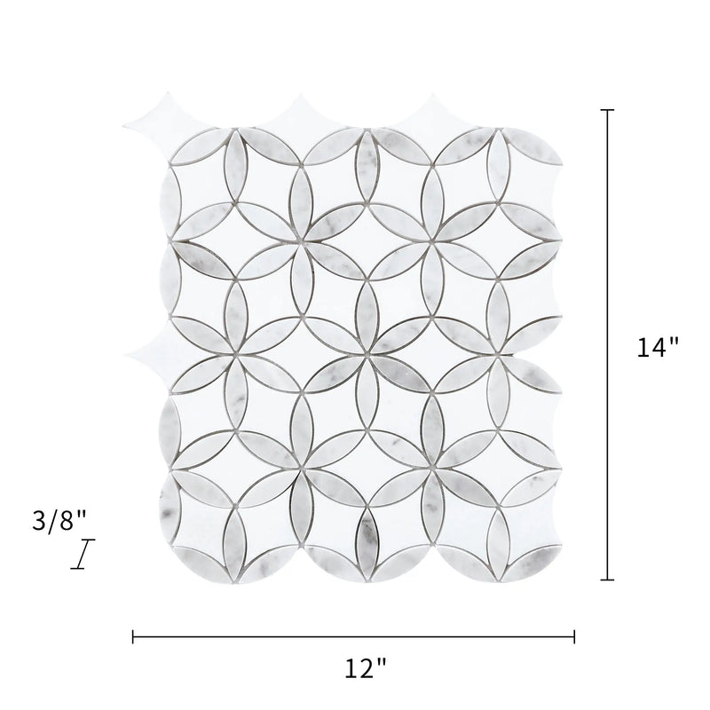 Flower Thassos & Carrara 14-in x 12-in Waterjet Marble Mosaic Floor and Wall Tile( 5.85 sq. ft. /Box )