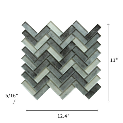 Misty Gray 11-in x 13-in Herringbone Glass Mosaic Wall Tile( 9.5 sq. ft. /Box )