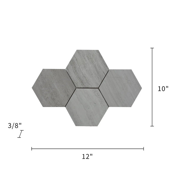 6-in Wooden White Hexagon 12-in x 10-in Honed Marble Mosaic Wall Tile( 4.15 sq. ft. /Box )