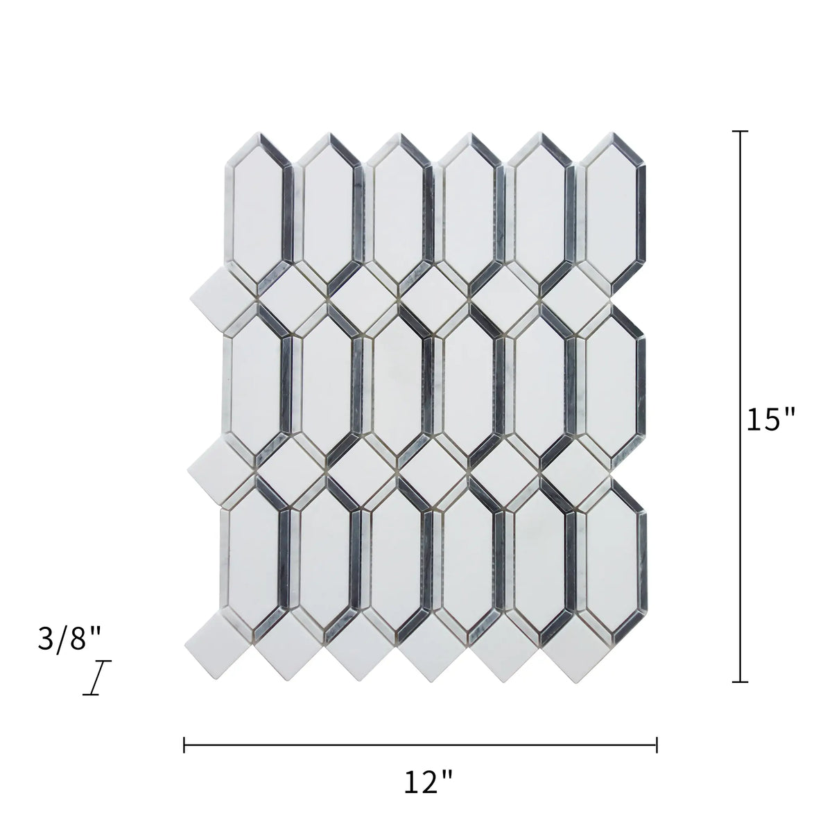 15-in x 12-in Elongated Hexagon Diamond White & Gray  Marble Mosaic  Wall Tile( 6.25 sq. ft. /Box )