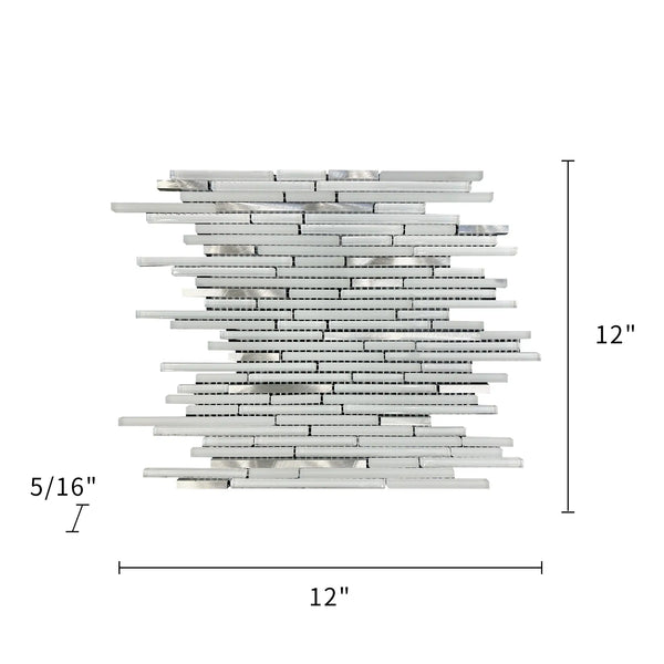 White Shadow Glass Mix Thin Strip 12-in x 12-in Glass Mosaic Wall Tile( 10 sq. ft. /Box )