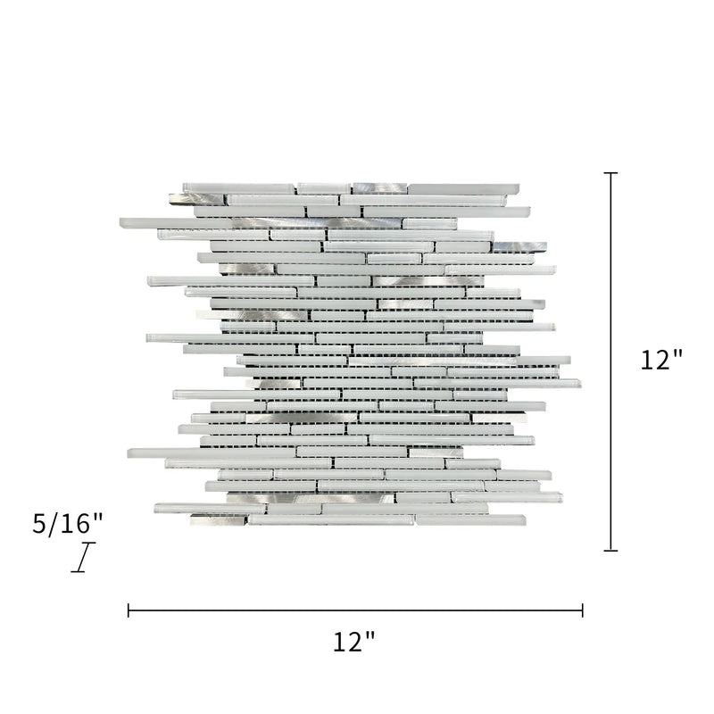 White Shadow Glass Mix Thin Strip Glass Mosaic Wall Tile - Sample (Product Shown is Full Size)