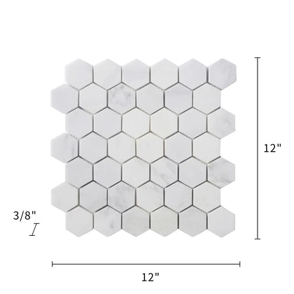 2-in Oriental White Hexagon 12-in x 12-in Honed Marble Mosaic Floor and Wall Tile ( 5 sq. ft. /Box )