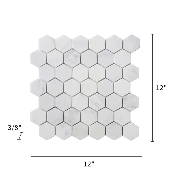2-in Oriental White Hexagon 12-in x 12-in Honed Marble Mosaic Floor and Wall Tile ( 5 sq. ft. /Box )