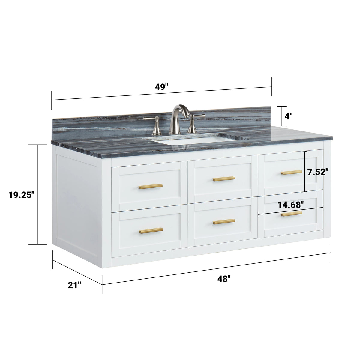 Ralph 48" Wall Mounted Vanity with Palissandro Blue Marble Top