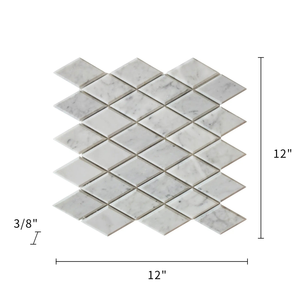 Carrara White Diamond Beveled Marble Mosaic Wall Tile - Sample (Product Shown is Full Size)