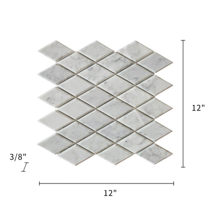 Carrara White Diamond 12-in x 12-in Beveled Marble Mosaic Wall Tile( 5 sq. ft. /Box )