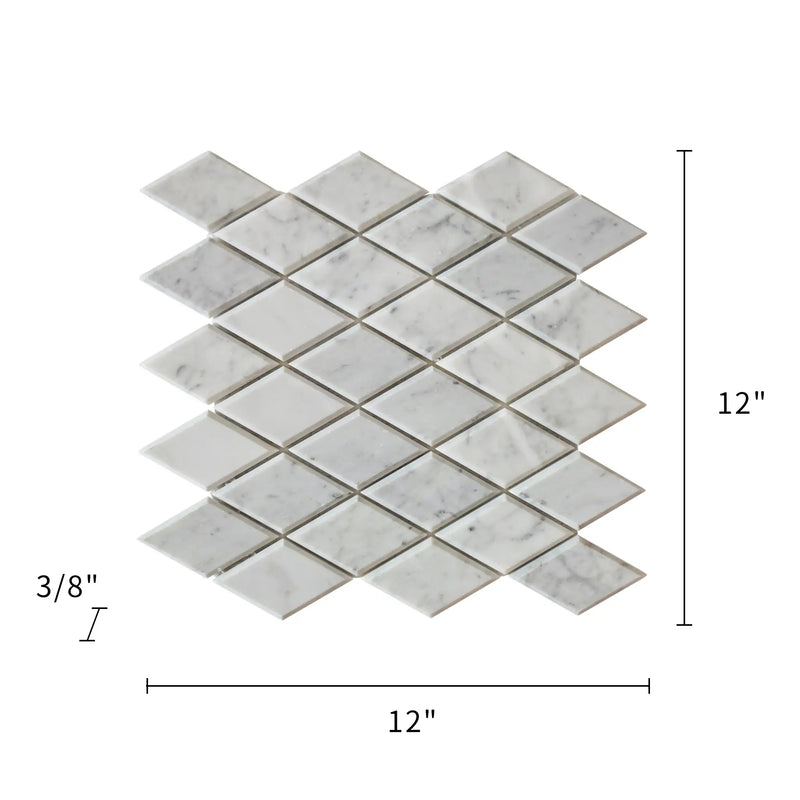 Carrara White Diamond Beveled Marble Mosaic Wall Tile - Sample (Product Shown is Full Size)