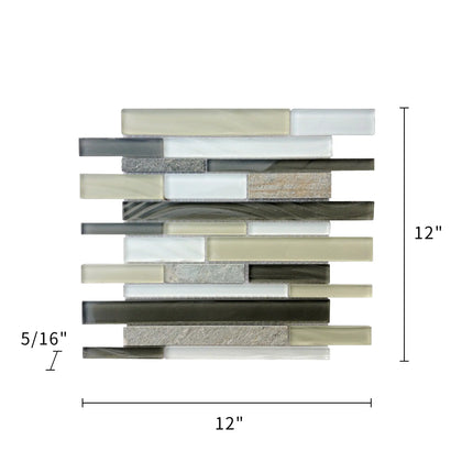 Stone & Glass Mixed Color Random Strip 12-in x 12-in Glass Mosaic Wall Tile( 10 sq. ft. /Box )